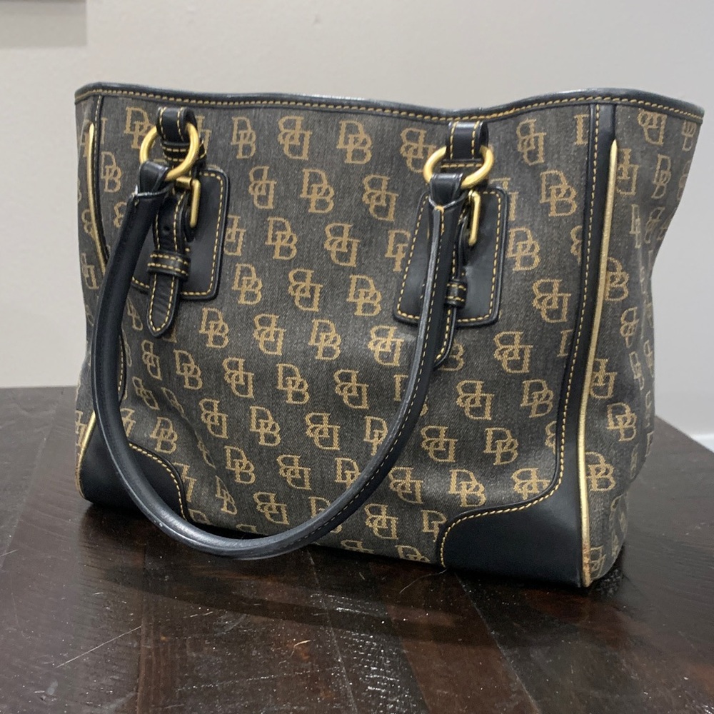 Dooney & Bourke Black and Tan Signature Tote